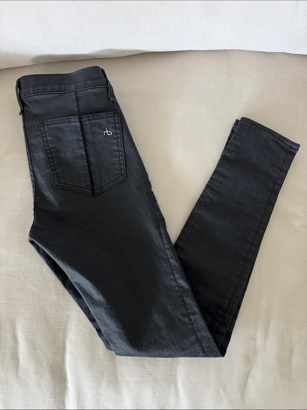 rag & bone Black Skinny Jeans with Side Lace Trim 26 - Picture 2 of 7